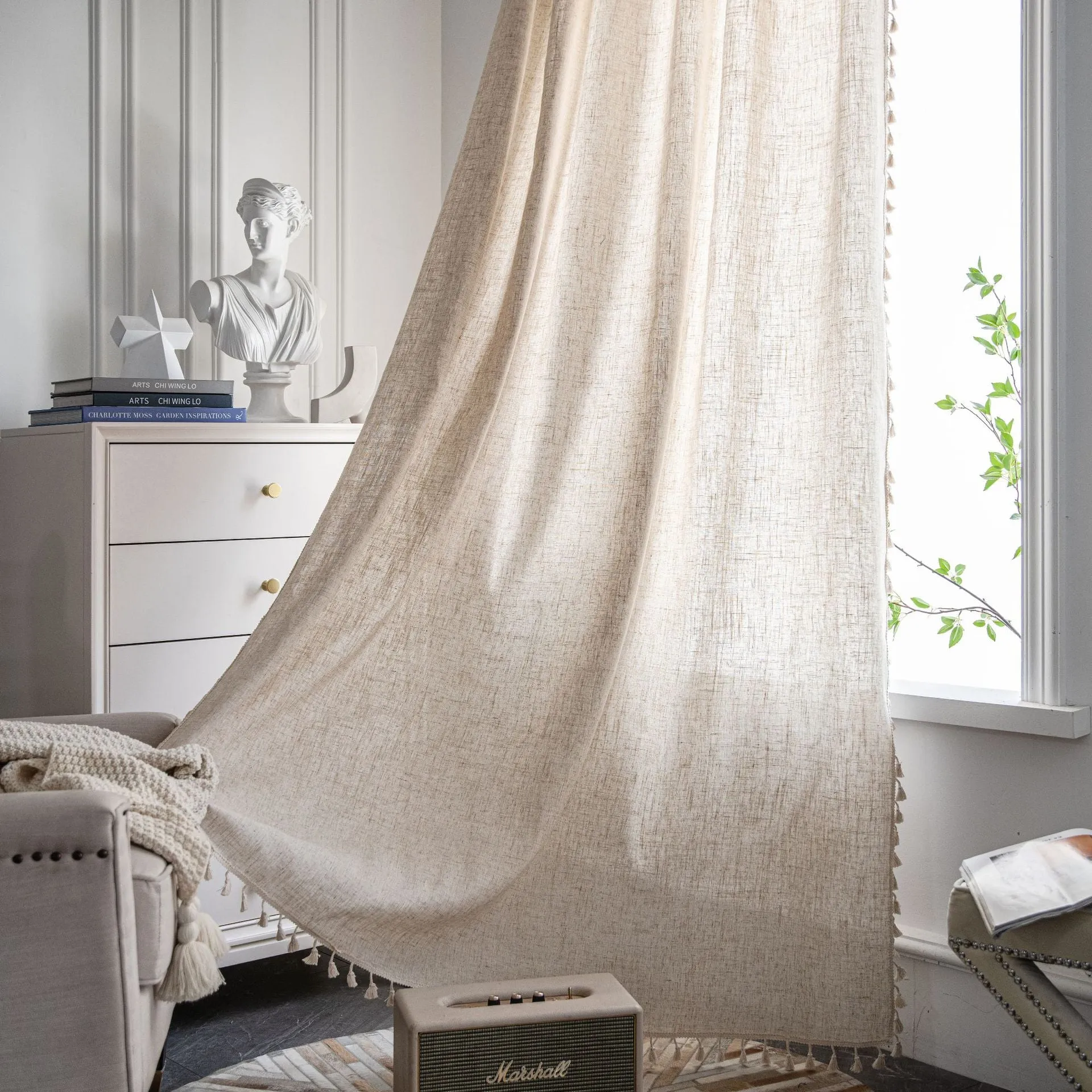 Callie Ivory Semi-Sheer Grommet Custom Tasseled Curtain