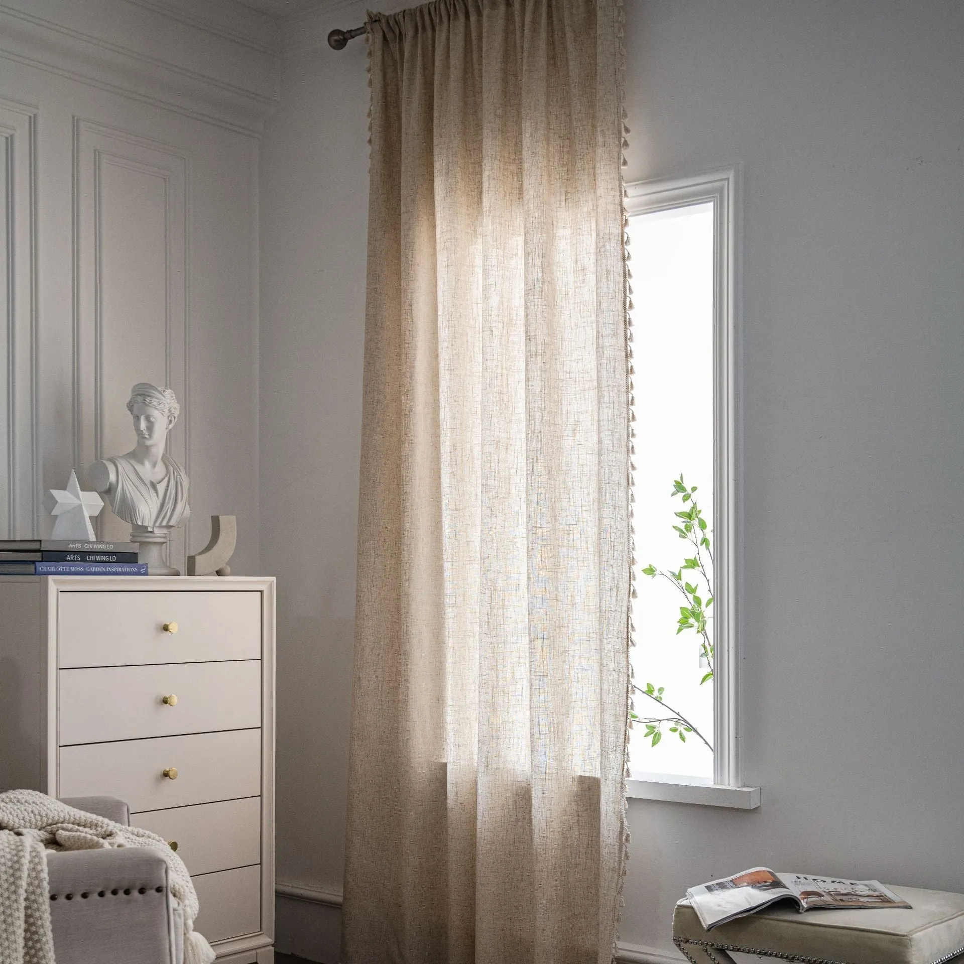 Callie Ivory Semi-Sheer Grommet Custom Tasseled Curtain