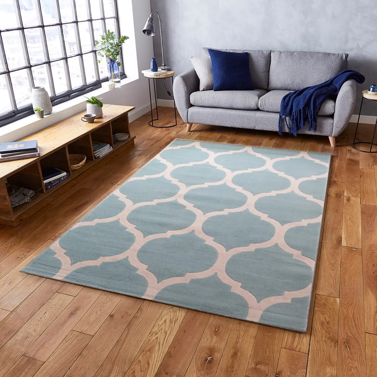 Canvas Moroccan Trellis/Geometric Rug, Green, 160 x 230 cm