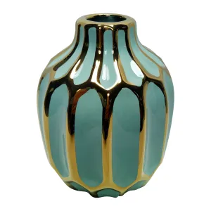 Ceramic 8"H Decorative Vase, Green/Gold