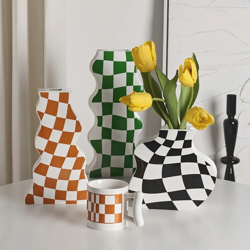 Ceramic Checkered Flower Vase