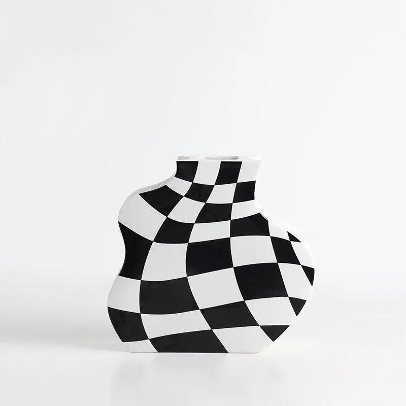 Ceramic Checkered Flower Vase