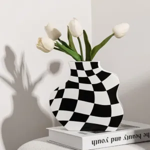 Ceramic Checkered Flower Vase