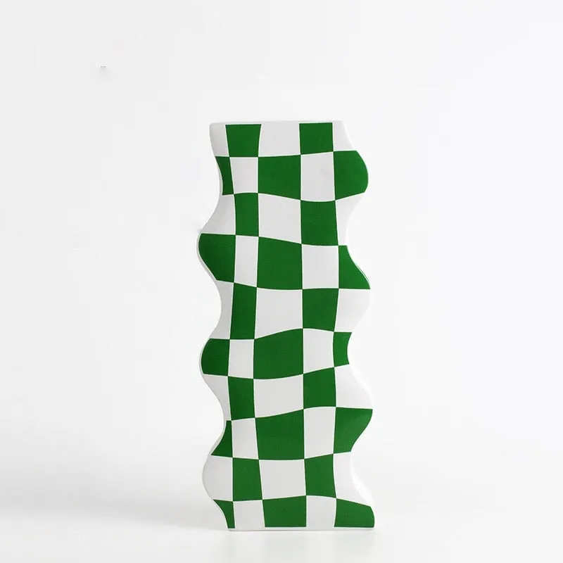 Ceramic Checkered Flower Vase