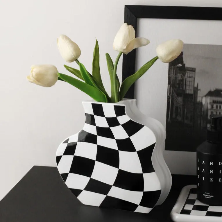 Ceramic Checkered Flower Vase