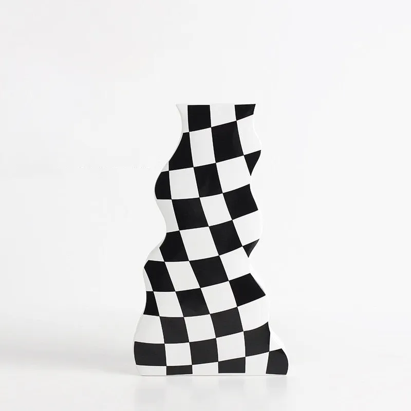 Ceramic Checkered Flower Vase