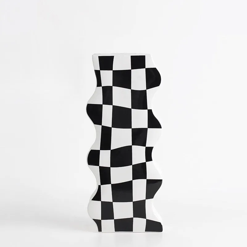 Ceramic Checkered Flower Vase