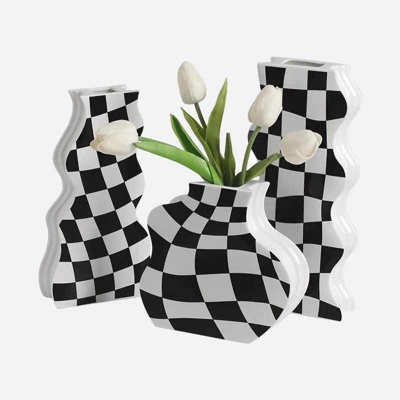 Ceramic Checkered Flower Vase