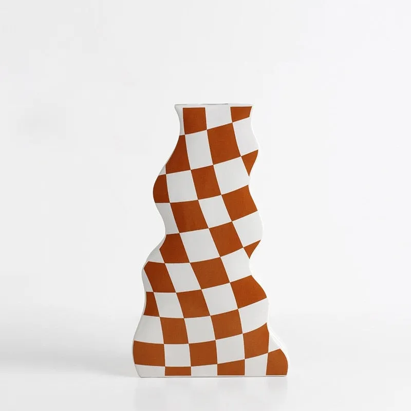 Ceramic Checkered Flower Vase