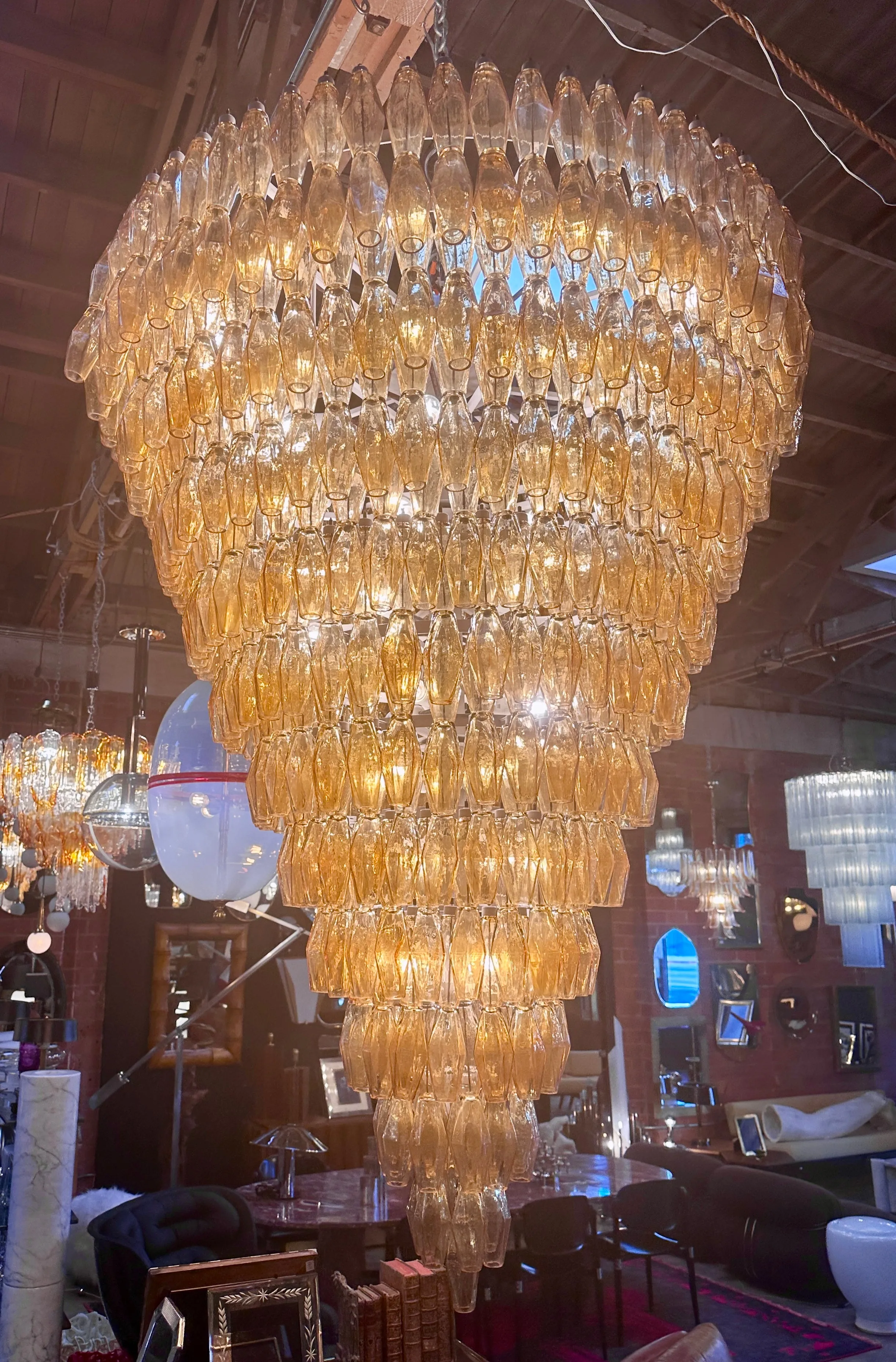 Chandelier with "poliedri" glasses. Italy 1960