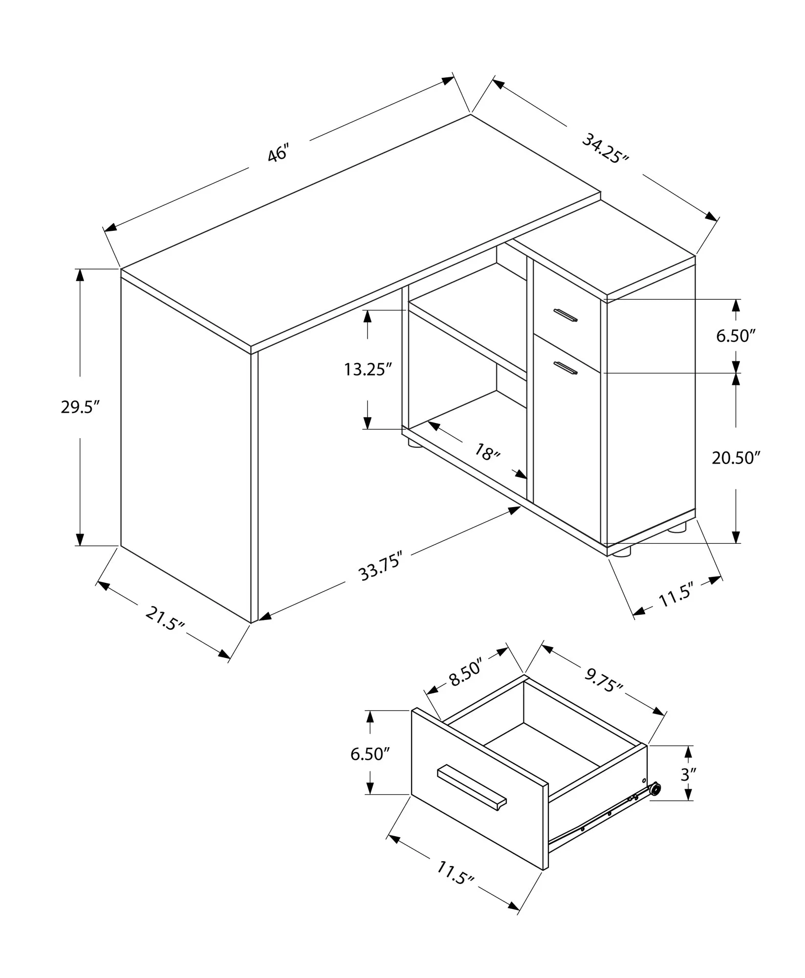 Computer Desk - 46"L / White With A Storage Cabinet