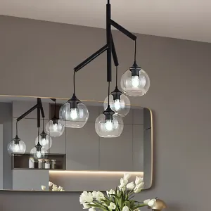 Contemporary 4-Light Metal Branch Chandelier: Black Hanging Pendant with Clear Glass Shade