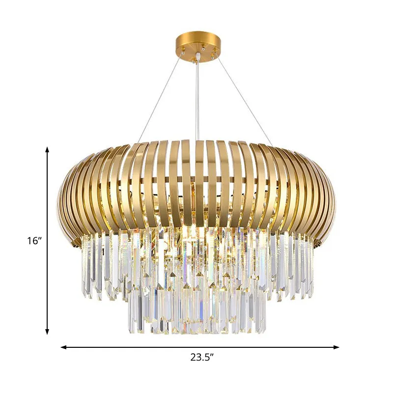 Contemporary 5-Light Crystal Hanging Ceiling Light with Gold Lantern Chandelier Design