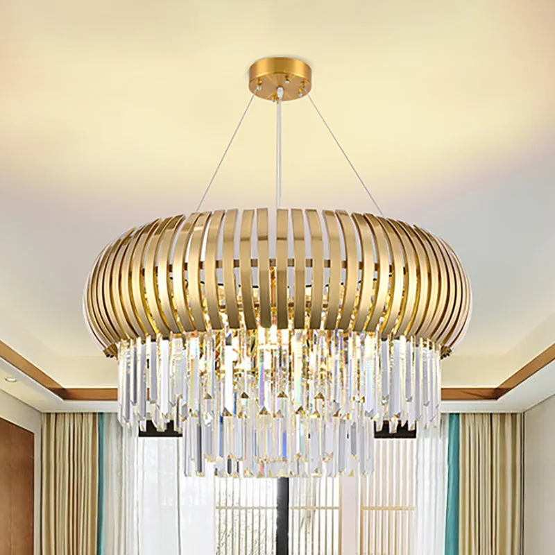 Contemporary 5-Light Crystal Hanging Ceiling Light with Gold Lantern Chandelier Design