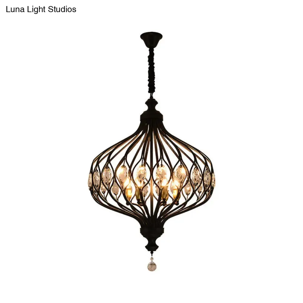 Contemporary Black/Gold Lantern Chandelier with Crystal Encrusted Hanging Lamp Kit - 4/6 Lights