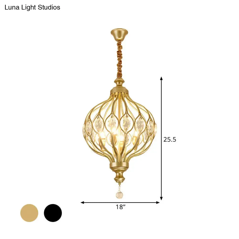 Contemporary Black/Gold Lantern Chandelier with Crystal Encrusted Hanging Lamp Kit - 4/6 Lights