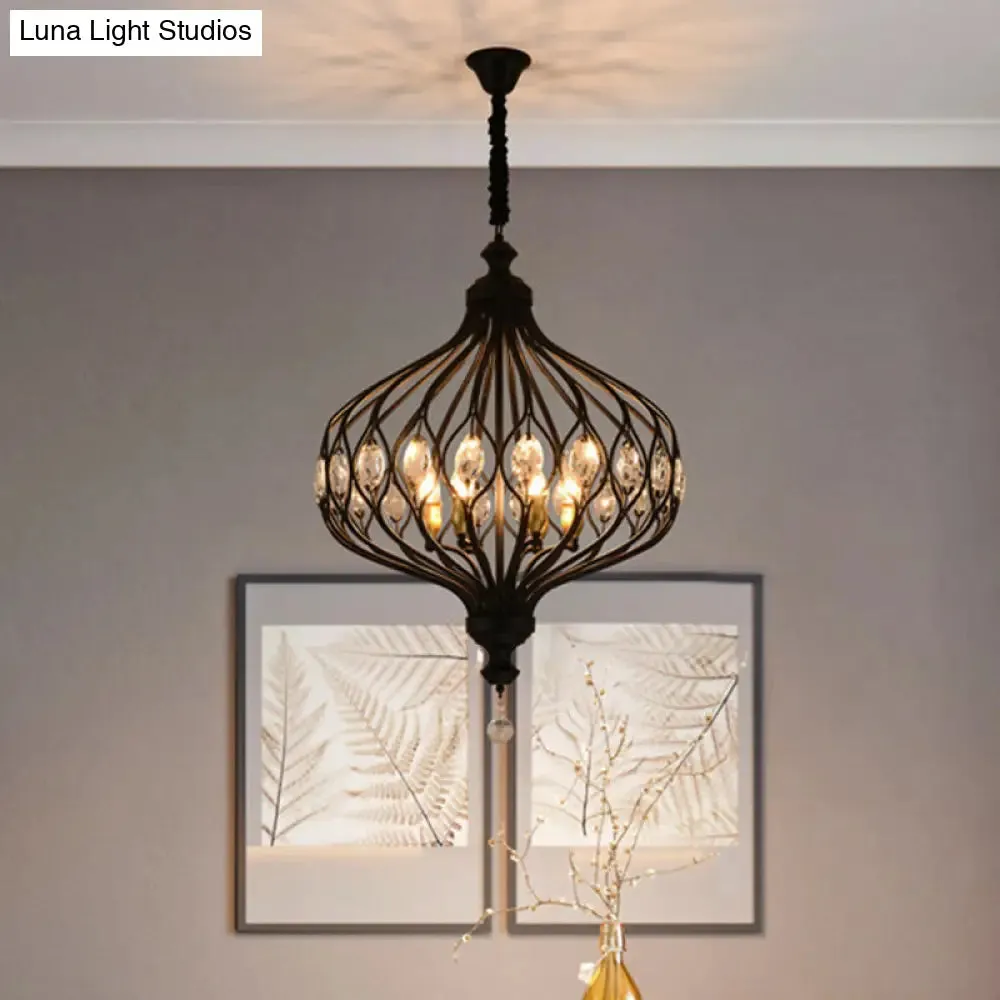 Contemporary Black/Gold Lantern Chandelier with Crystal Encrusted Hanging Lamp Kit - 4/6 Lights