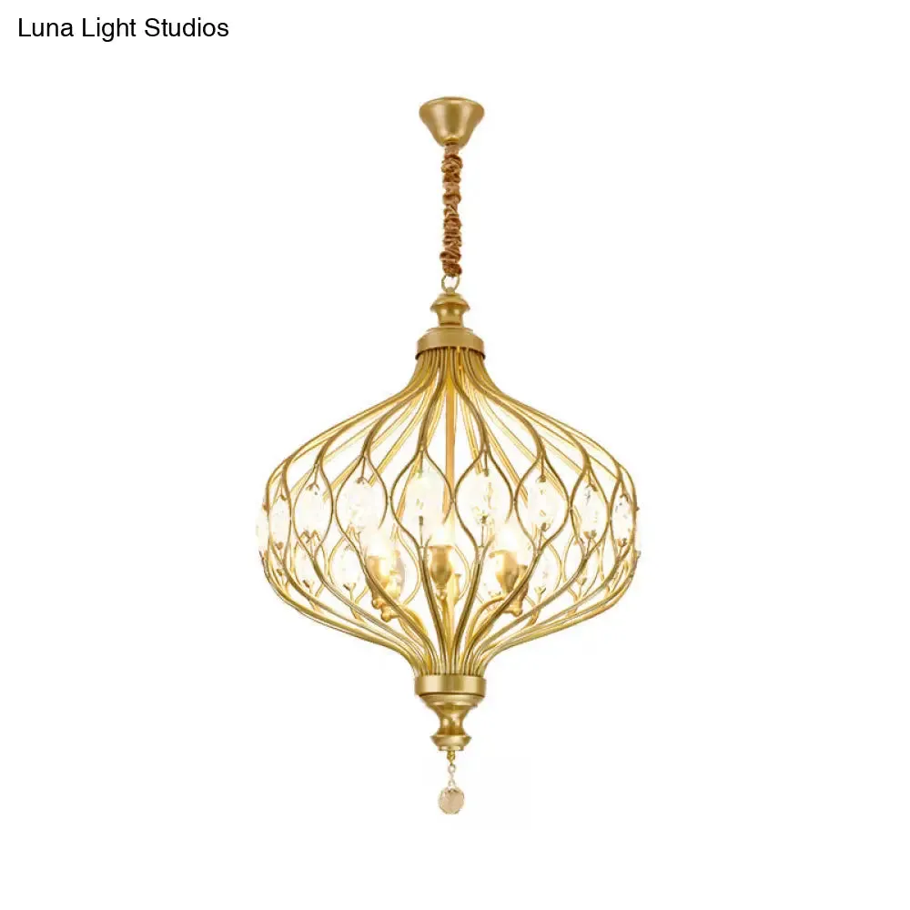 Contemporary Black/Gold Lantern Chandelier with Crystal Encrusted Hanging Lamp Kit - 4/6 Lights