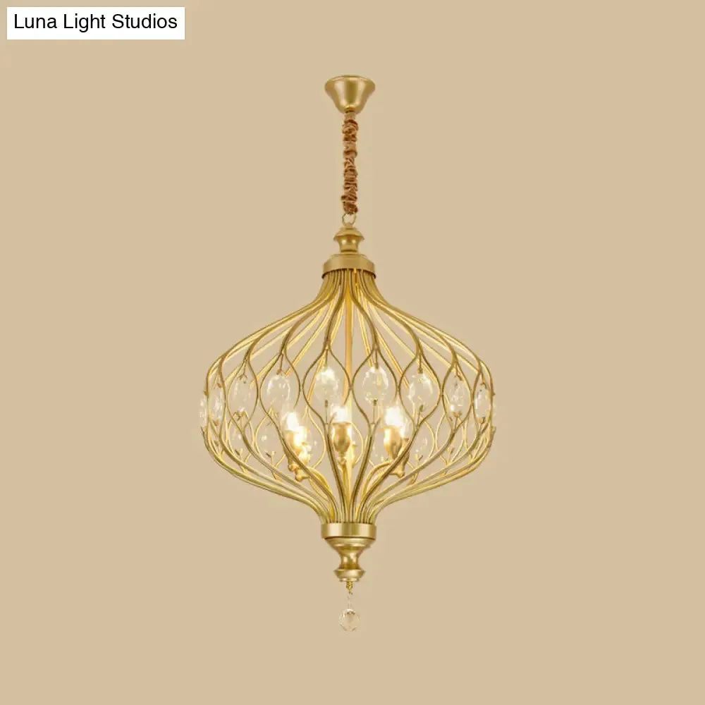 Contemporary Black/Gold Lantern Chandelier with Crystal Encrusted Hanging Lamp Kit - 4/6 Lights