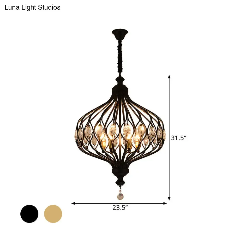 Contemporary Black/Gold Lantern Chandelier with Crystal Encrusted Hanging Lamp Kit - 4/6 Lights