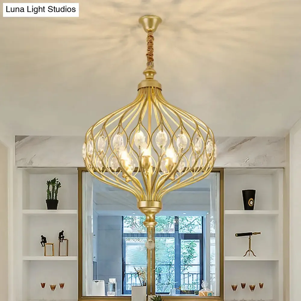 Contemporary Black/Gold Lantern Chandelier with Crystal Encrusted Hanging Lamp Kit - 4/6 Lights