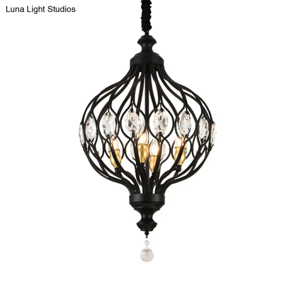 Contemporary Black/Gold Lantern Chandelier with Crystal Encrusted Hanging Lamp Kit - 4/6 Lights