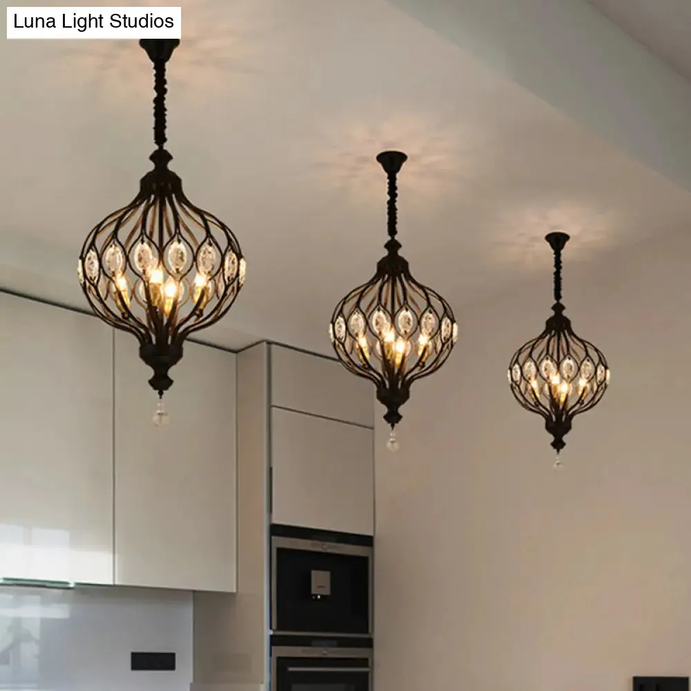 Contemporary Black/Gold Lantern Chandelier with Crystal Encrusted Hanging Lamp Kit - 4/6 Lights