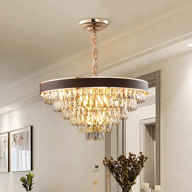 Contemporary Crystal Dining Room Chandelier - Gold 6-Tier Tapered Pendant Light with 9 Bulbs