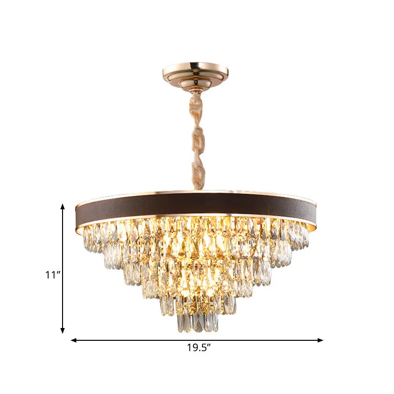 Contemporary Crystal Dining Room Chandelier - Gold 6-Tier Tapered Pendant Light with 9 Bulbs