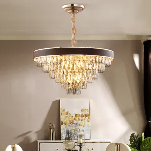 Contemporary Crystal Dining Room Chandelier - Gold 6-Tier Tapered Pendant Light with 9 Bulbs