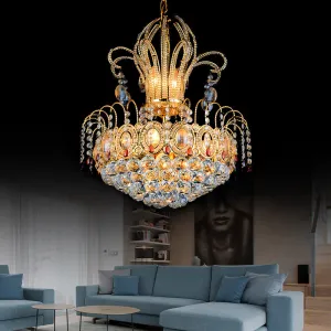 Contemporary Gold Crystal Ball Chandelier - Multi Light Fixture for Dining Room - 16"/19.5" Wide