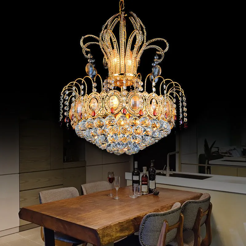 Contemporary Gold Crystal Ball Chandelier - Multi Light Fixture for Dining Room - 16"/19.5" Wide