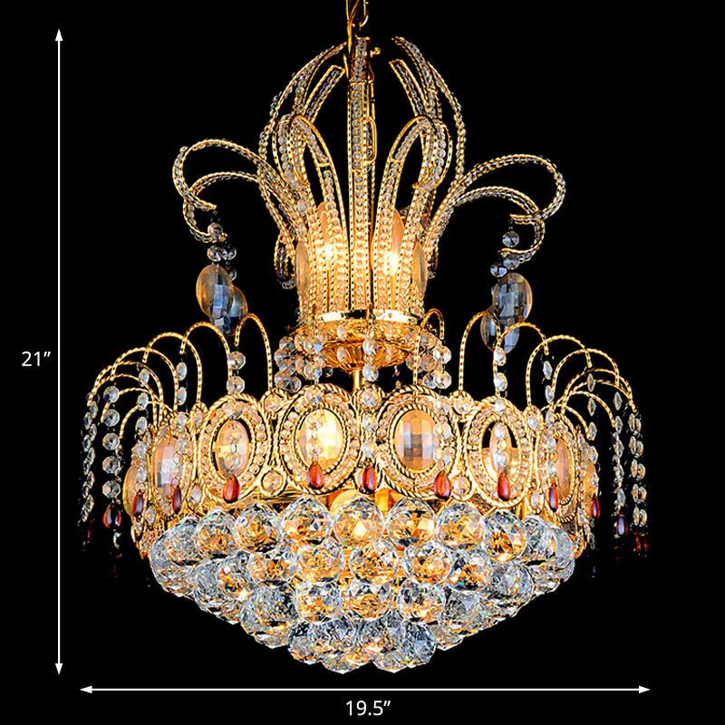 Contemporary Gold Crystal Ball Chandelier - Multi Light Fixture for Dining Room - 16"/19.5" Wide