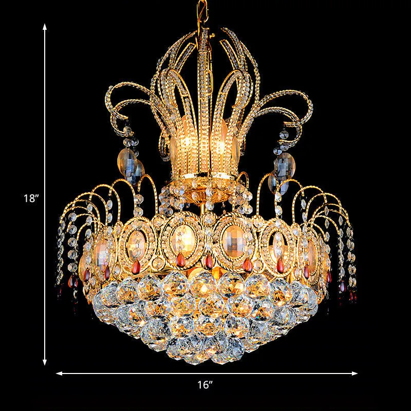 Contemporary Gold Crystal Ball Chandelier - Multi Light Fixture for Dining Room - 16"/19.5" Wide