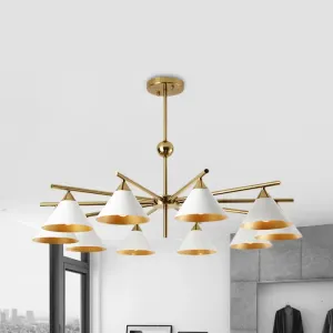 Contemporary White Pyramid Shade Pendant Light: Elegant Metallic Chandelier for Living Room