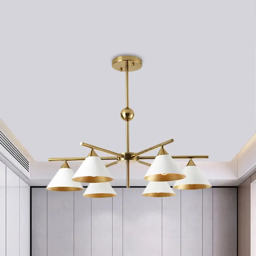 Contemporary White Pyramid Shade Pendant Light: Elegant Metallic Chandelier for Living Room