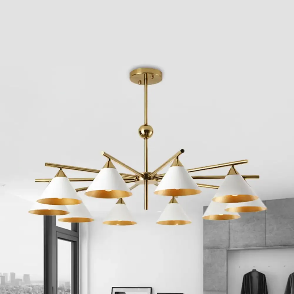 Contemporary White Pyramid Shade Pendant Light: Elegant Metallic Chandelier for Living Room