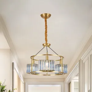 Crystal Block Pendant Chandelier in Brass with 3 Bulbs