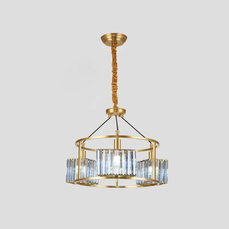 Crystal Block Pendant Chandelier in Brass with 3 Bulbs