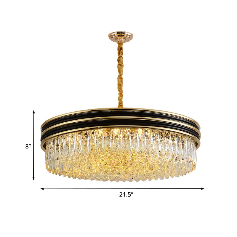 Crystal Ceiling Pendant: Minimalistic Black and Gold Ring Chandelier