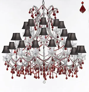 Crystal Chandelier Lighting Chandeliers H49" W52" Dressed with Ruby Red Crystals! Great for the Foyer, Entry Way, Living Room, Family Room and More! w/Black Shades - A83-B2/BLACKSHADES/SILVER/756/36 1 RED