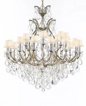 Crystal Chandelier Lighting Chandeliers H52" X W46" Dressed with Large, Luxe, Diamond Cut Crystals Great for the Foyer, Entry Way, Living Room, Family Room and More w/White Shades - A83-B90/WHITESHADES/52/2MT/24 1DC