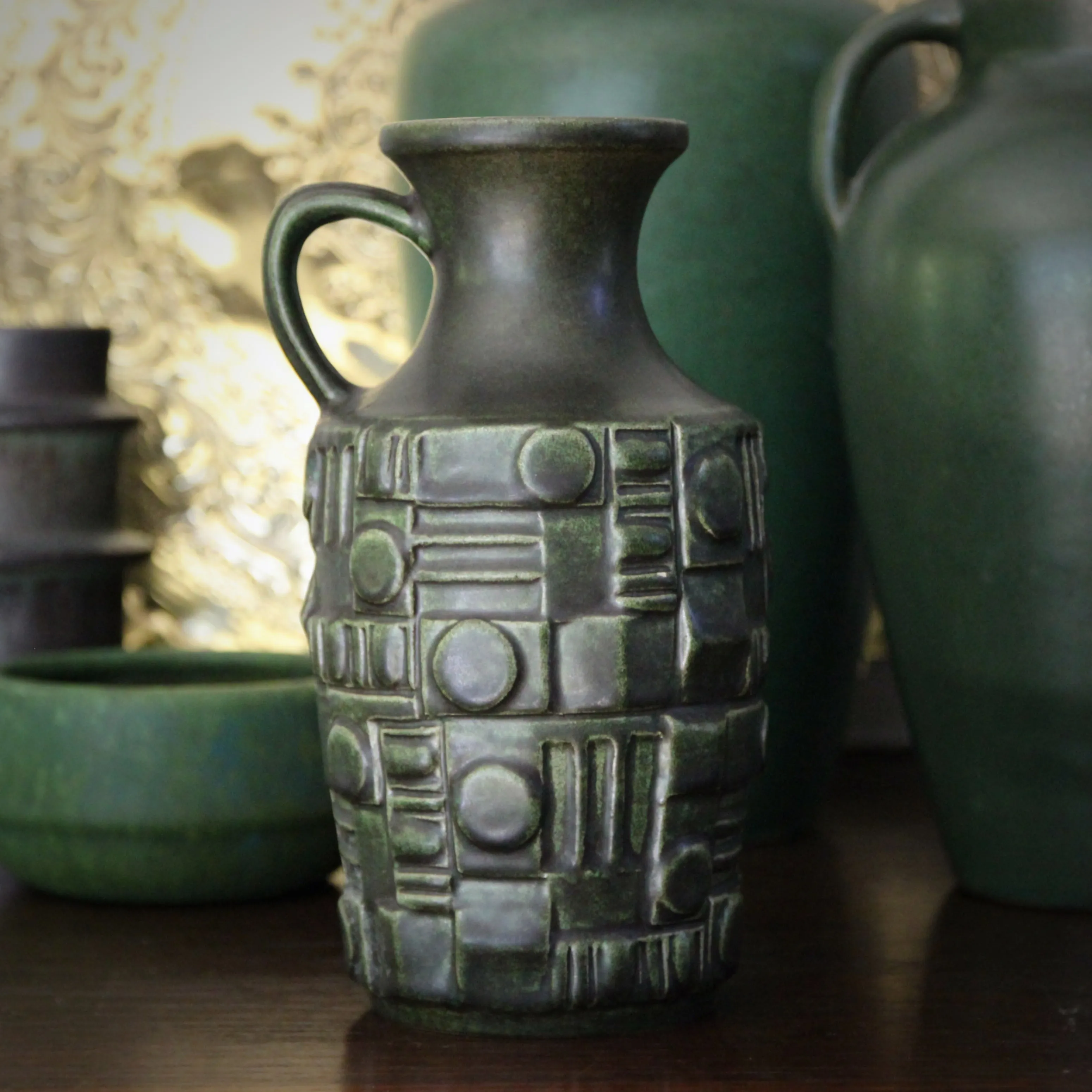 Dark Green Cubist Pitcher