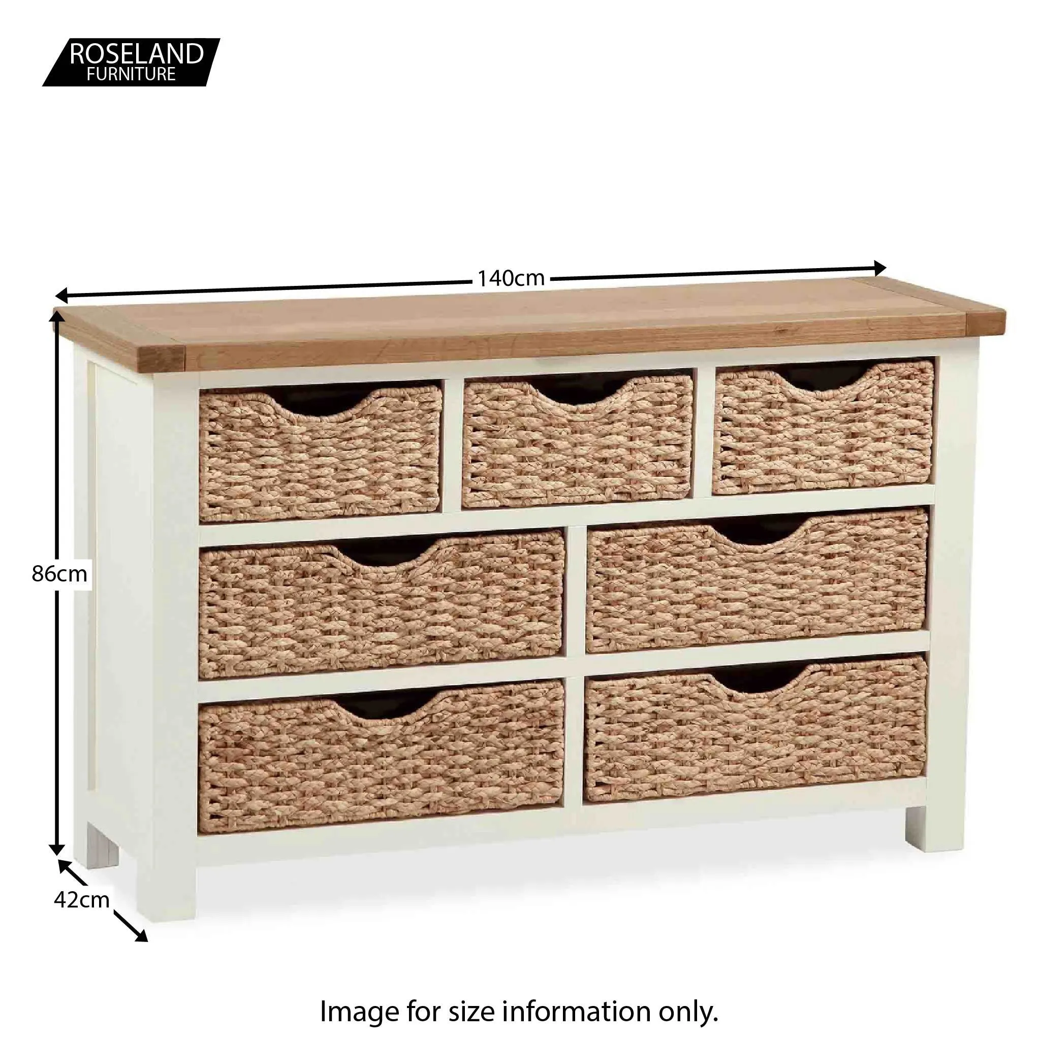 Daymer Cream 3 over 4 Drawer Chest with Baskets