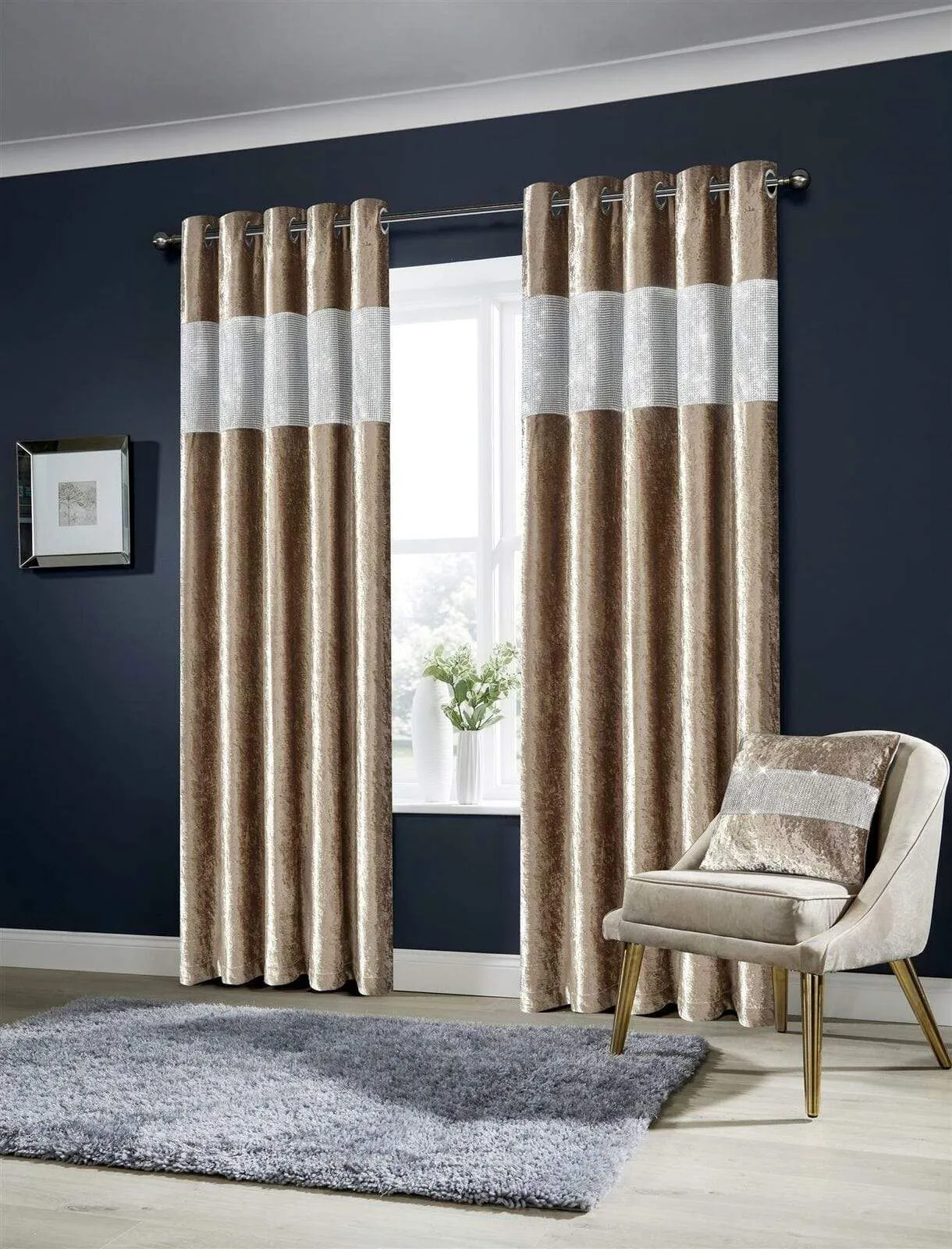 Diamante Crushed Velvet Blackout Curtains Elegant Fully Lined Eyelet Ring Top Various Sizes & Colours by OLIVIA ROCCO