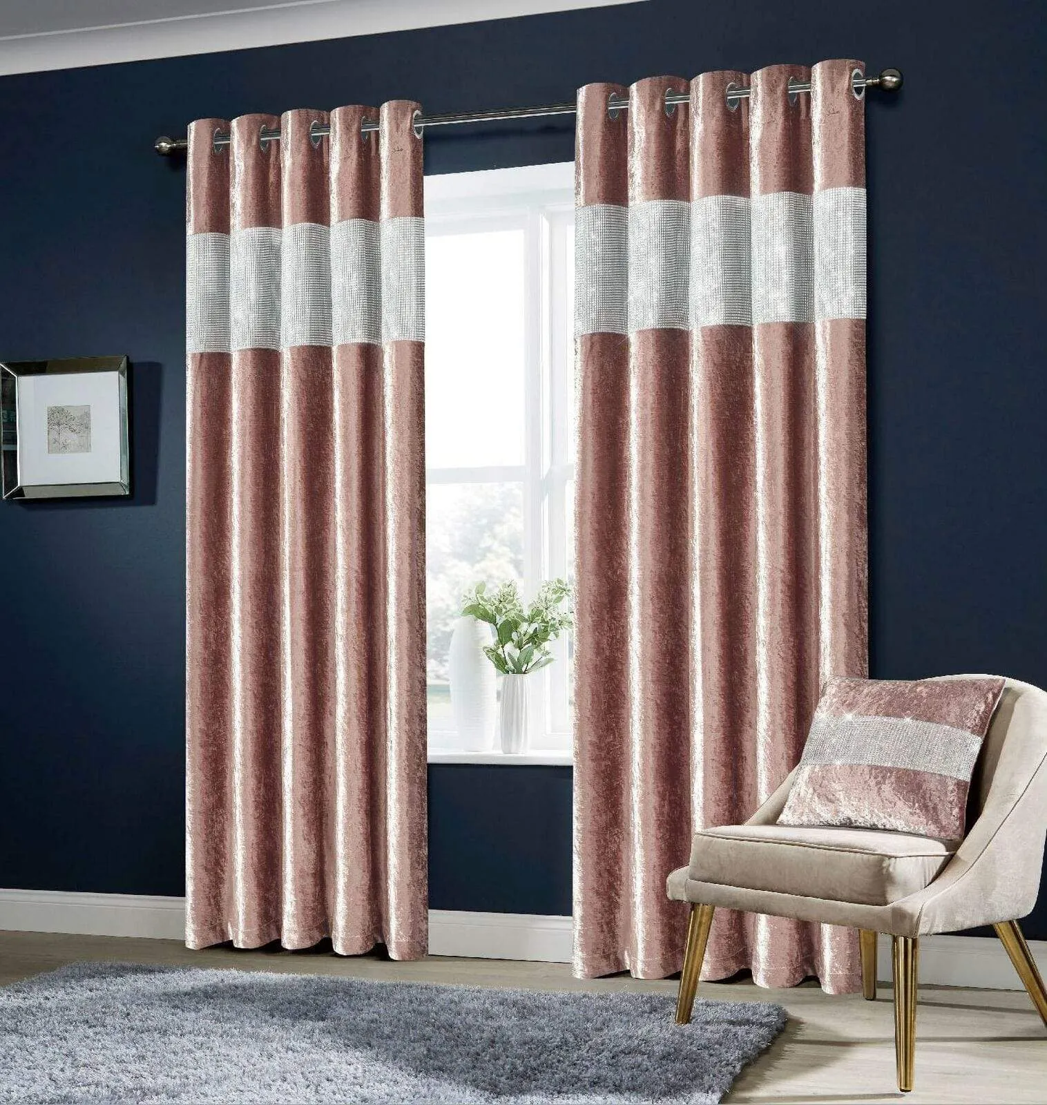 Diamante Crushed Velvet Blackout Curtains Elegant Fully Lined Eyelet Ring Top Various Sizes & Colours by OLIVIA ROCCO