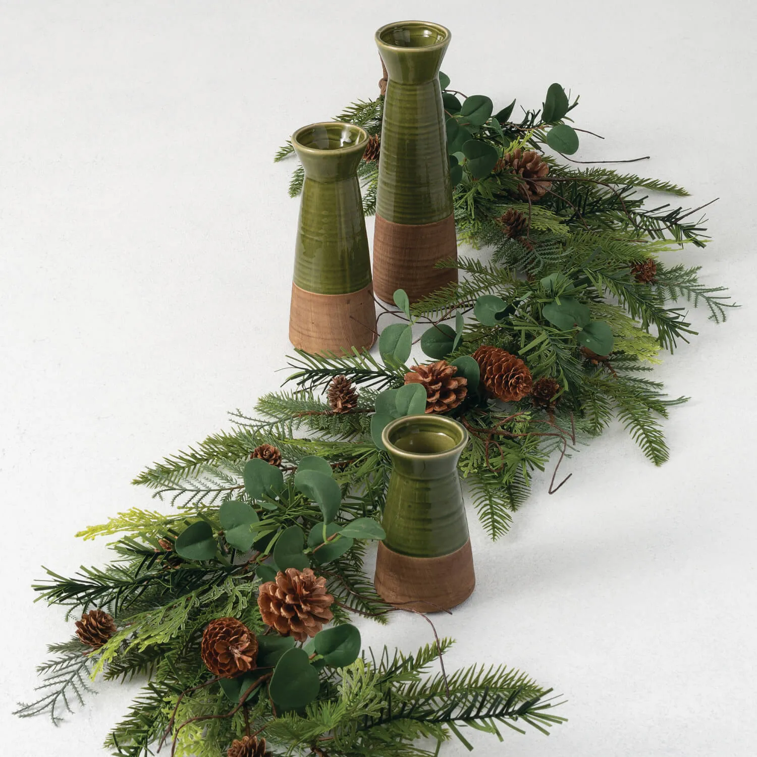 Earthy Two-Toned Brown and Green Ceramic Vases