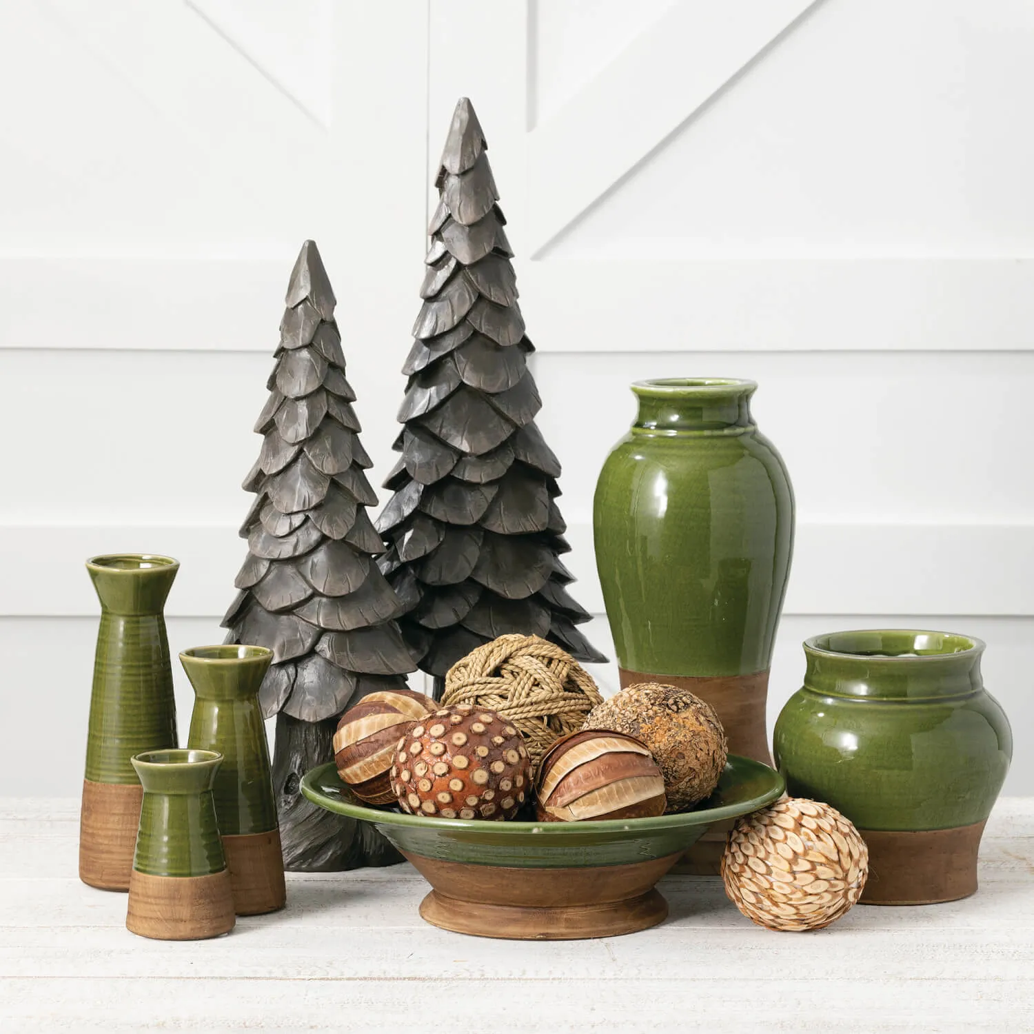 Earthy Two-Toned Brown and Green Ceramic Vases