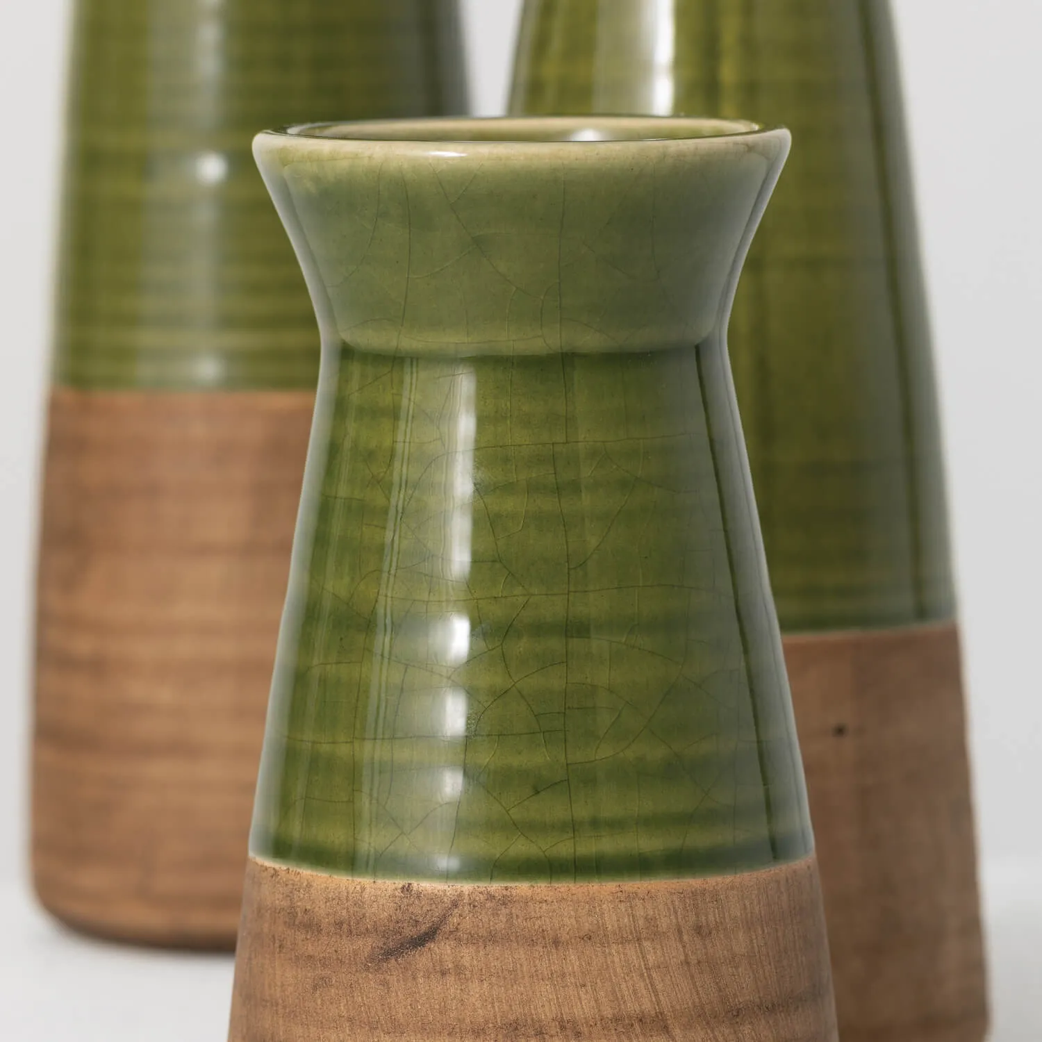 Earthy Two-Toned Brown and Green Ceramic Vases