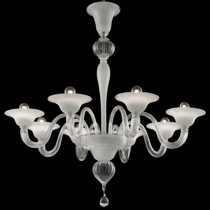 Elegant Silvery White Murano Glass Chandelier In 9 Sizes